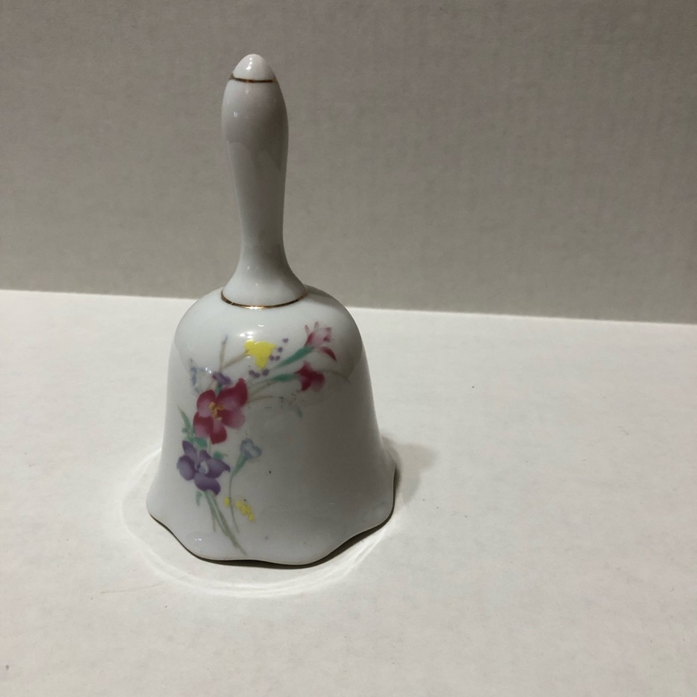 Vintage porcelain bell scallop bottom painted purple red yellow floral pattern